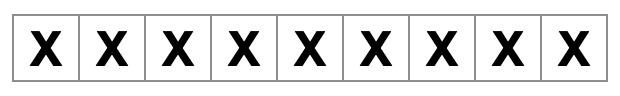 一列に並んだ 9 つの x で埋められたマス